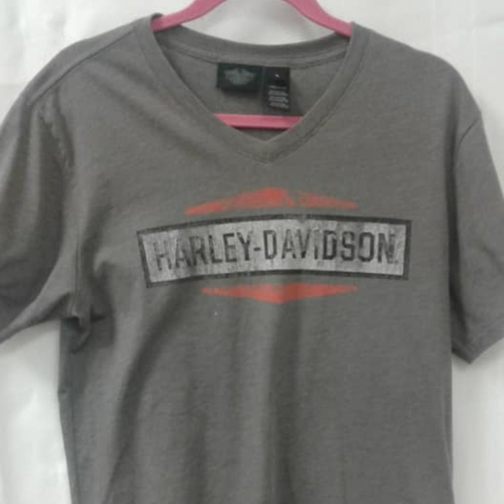 Large Ladies classic V neck distressed looking logo HD T shirt